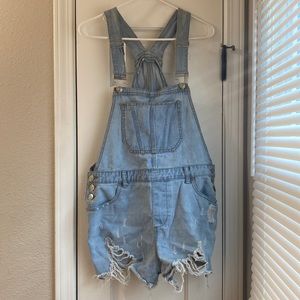 Distressed Denim Shortalls